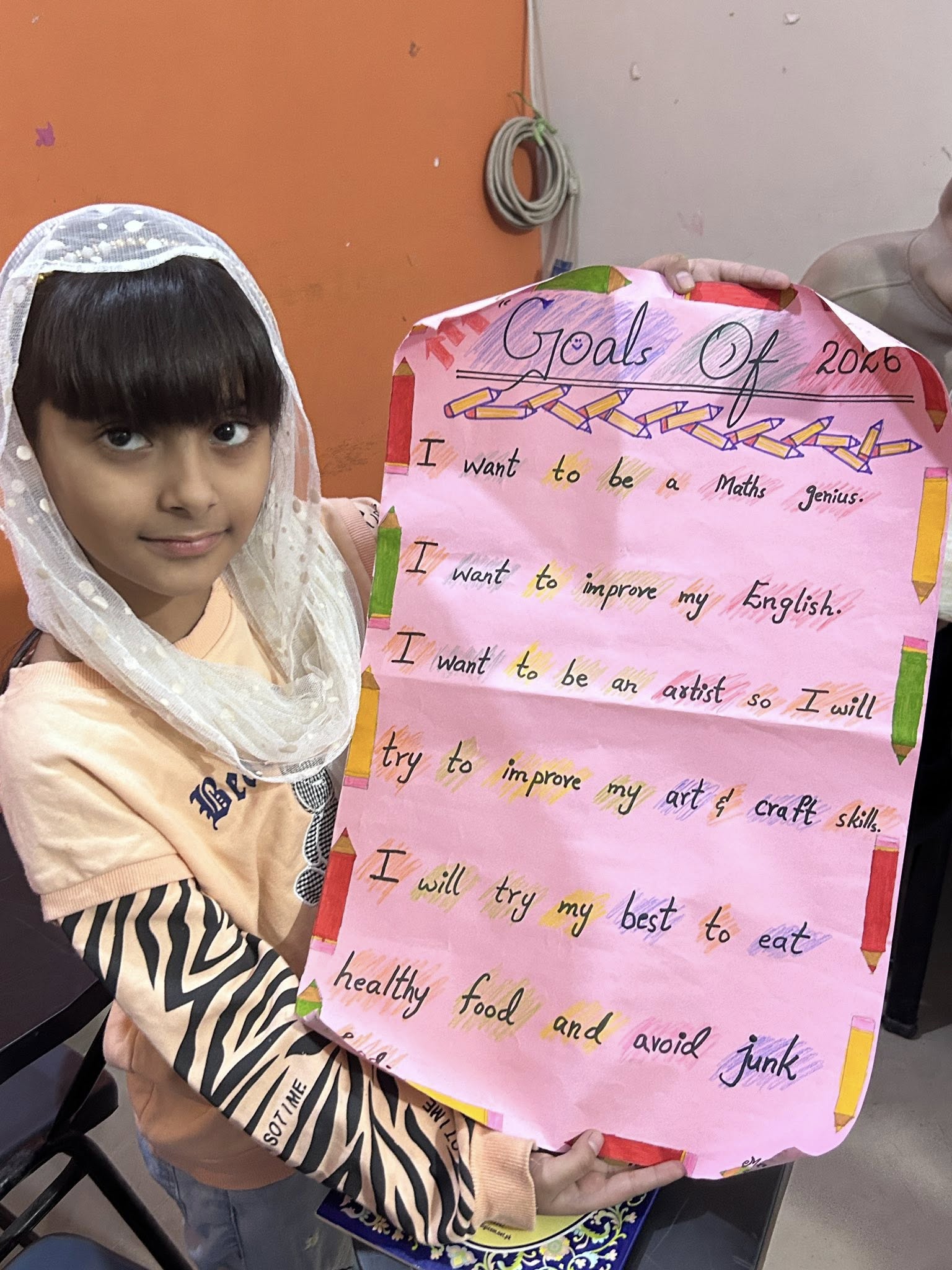 Student showing goals